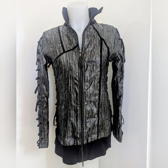 SALVAGE Edgy Metallic Lace Up Jacket; Size M - Picture 2 of 13